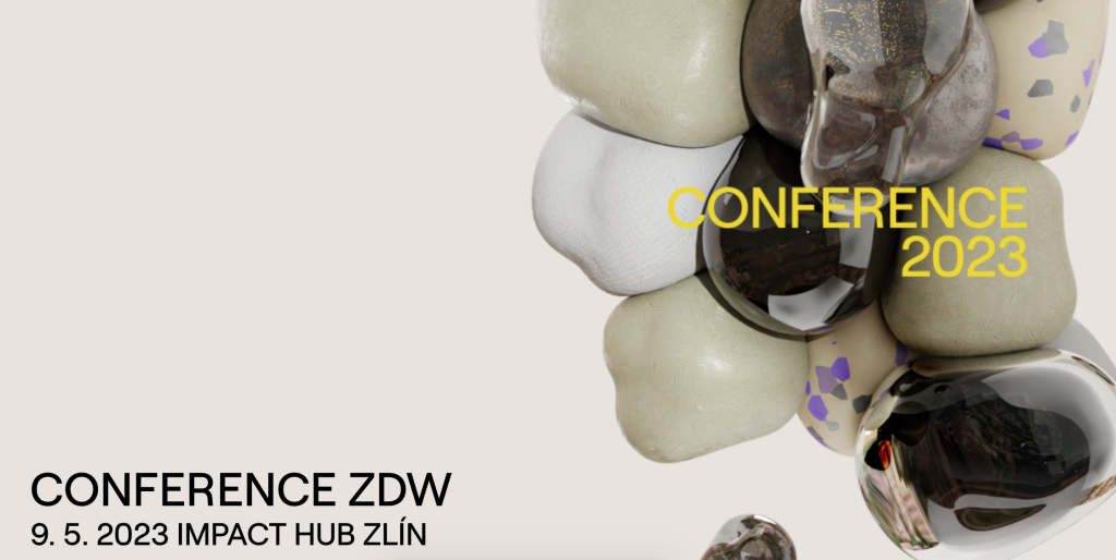 Banner of the Zlín design week website showing colourful stones and text about the conference and dates.